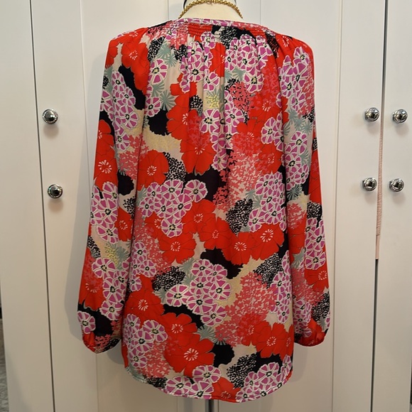 Chiffon Floral Print Long Sleeves V Neck Top Size Small - Picture 2 of 8